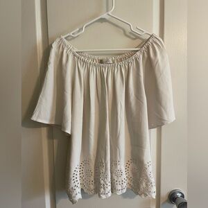 Boatneck, cream eyelet detailed Loft top